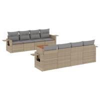 9-delige Loungeset met kussens poly rattan gemengd beige - thumbnail