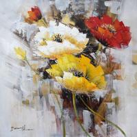 Schilderij -Handgeschilderd - Bloemen - multikleur - 100x100cm - thumbnail