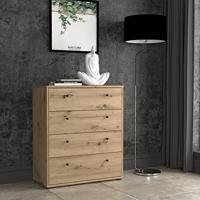 TEMPRA Commode - Ambachtelijk eikenhouteffect - 4 laden - B 73,7 × D 34,8 × H 85,5 cm - thumbnail