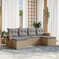 6-delige Loungeset met kussens poly rattan beige - thumbnail