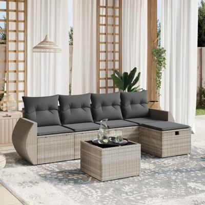 6-delige Loungeset met kussens poly rattan lichtgrijs