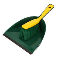 Kunststof stoffer en blik groen/geel voor buiten 35 x 25 cm - Stoffer en blik - thumbnail