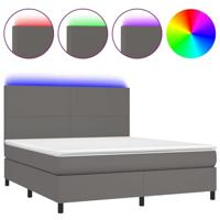 Boxspring met matras en LED kunstleer grijs 180x200 cm - thumbnail