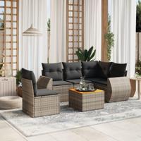 6-delige Loungeset met kussens poly rattan grijs - thumbnail