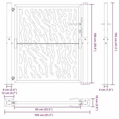 Poort met sporenontwerp 105x105 cm weervast staal