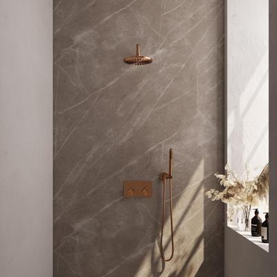 Brauer Copper Edition Thermostatische Regendoucheset Inbouw - Hoofddouche 20 cm - Gebogen Wandarm - Met Drukknoppen - Handdouche Staaf - Doucheslang - Wandaansluitbocht