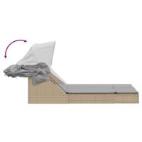 Ligbed 2-persoons met luifel en kussens poly rattan beige - thumbnail