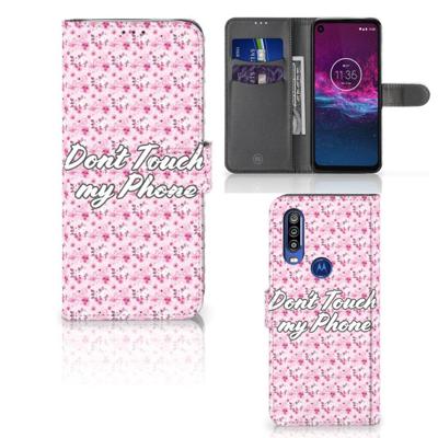 Motorola One Action Portemonnee Hoesje Flowers Pink DTMP Motorola One Action Portemonnee Hoesje Flowers Pink DTMP