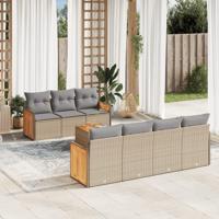 8-delige Loungeset met kussens poly rattan beige - thumbnail