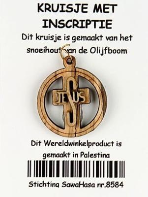 Kruisje met Inscriptie Olijfhout (3 cm)