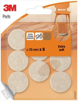 3M beschermende vloerpads, uit vilt, diameter 25 mm, blister van 8 stuks