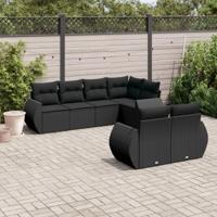 7-delige Loungeset met kussens poly rattan zwart - thumbnail