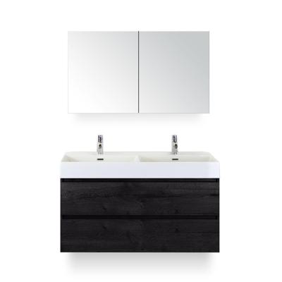 Maxx XL Badmeubelset 120 cm - Black Oak - Wastafel Kube Dubbel 2 kraangaten - met Spiegelkast