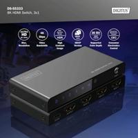 Digitus DS-55333 HDMI-switch 3 + 1 poorten LED-weergave, Met afstandsbediening, Ultra HD-geschikt, Met metalen behuizing, Individueel schakelbaar, Met - thumbnail