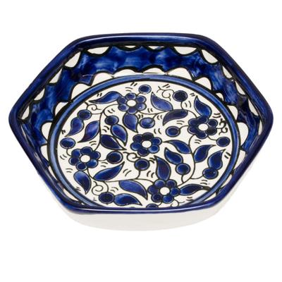 Blauwe Zeshoekige Fair-Trade Schaal met Bloemen