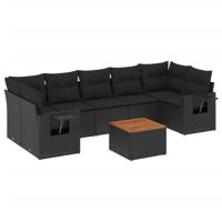 8-delige Loungeset met kussens poly rattan zwart - thumbnail