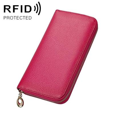 906 Antimagnetic RFID Litchi Texture Women Large Capacity Hand Wallet Purse Phone Bag with Card Slots(Rose Red)