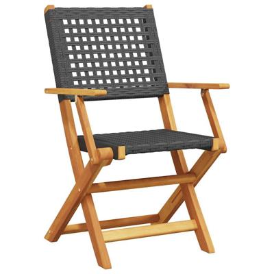 Tuinstoelen 8 st inklapbaar poly rattan en massief hout zwart - thumbnail