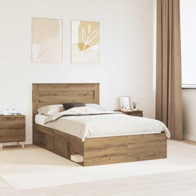 Bedframe Ambachtelijk eiken 135 x 190 cm Massief grenenhout
