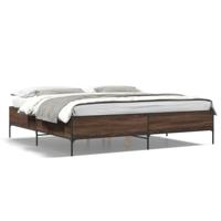 Bedframe bewerkt hout metaal bruin eikenkleur 180x200 cm - thumbnail
