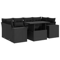 7-delige Loungeset met kussens poly rattan zwart - thumbnail