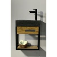 Fonteinset Casajoy 40x22x49.5 cm Naturel Eiken Met Natuurstenen Wastafel Casajoy - thumbnail