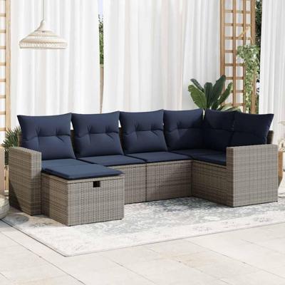 6-delige Loungeset met kussens poly rattan grijs