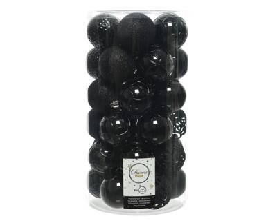Kerstballenset kunststof 6cm 37st zwart