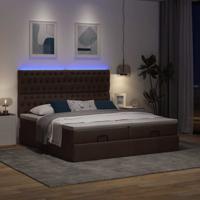 Ottoman bed met matrassen en LED's 180x200cm stof donkerbruin - thumbnail