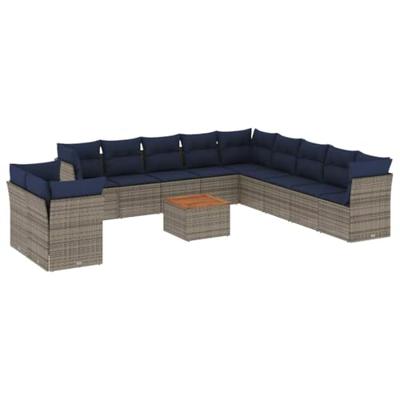 12-delige Loungeset met kussens poly rattan grijs