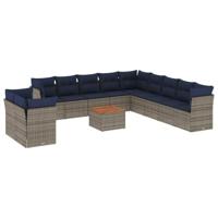 12-delige Loungeset met kussens poly rattan grijs - thumbnail