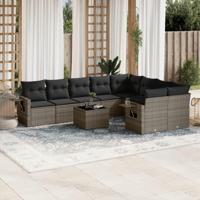 10-delige Loungeset met kussens poly rattan grijs - thumbnail