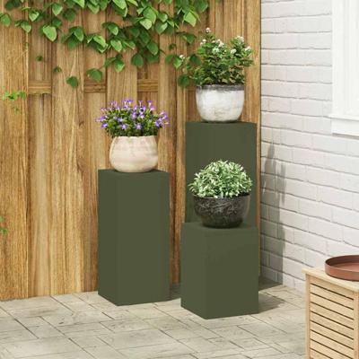 Plantenstandaard 3 pcs Olijfgroen Staal