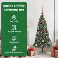 VidaXL Kunstmatige voorverlichte kerstboom met ballenset groen 120 cm - thumbnail