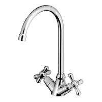 Keukenkraan Hotbath Amice Rond Glans Chroom 2 Greeps Messing Draaibare Uitloop - thumbnail