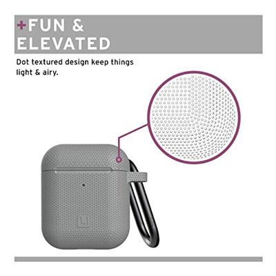 U by UAG [U] DOT Soft-Touch siliconen hoes Apple Airpods 2 (2019) / Apple Airpods 1 (2016) [Wireless Charging compatibel (LED zichtbaar), Lightning-aansluiting afdekking, karabijnhaak] grijs