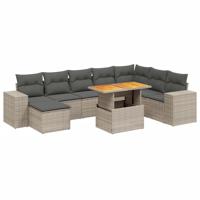 9-delige Loungeset met kussens poly rattan acacia grijs - thumbnail