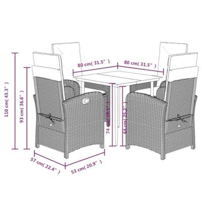 5-delige Tuinset met kussens poly rattan zwart