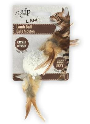 Afp lamb ball lamswol met veren vogel geluid en catnip assorti