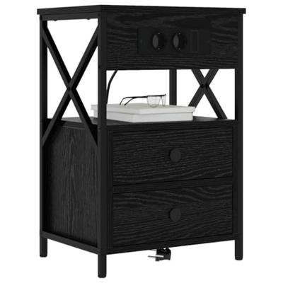 Nachtkastje met lade Zwart eiken 40 x 31 x 60 cm Bewerkt hout Nachtkastje met lade Zwart eiken 40 x 31 x 60 cm Bewerkt hout