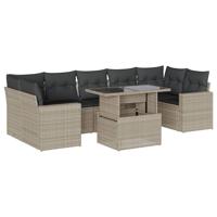 8-delige Loungeset met kussens poly rattan lichtgrijs - thumbnail