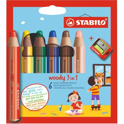Stabilo woody 3 in 1 - multitalent potlood - set 6 stuks Stabilo woody 3 in 1 - multitalent potlood - set 6 stuks