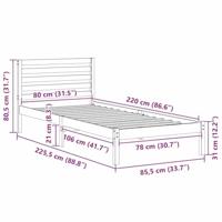Bedframe met hoofdeinde Bruin 80 x 220 cm Massief grenenhout - thumbnail
