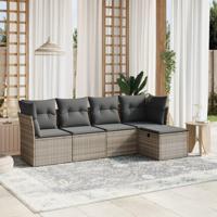 5-delige Loungeset met kussens poly rattan lichtgrijs - thumbnail