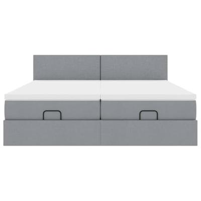 Ottoman bed met matrassen en LED's 200x200cm stof lichtgrijs