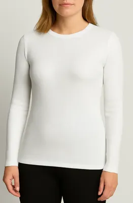 Thermo Rib dames shirt Lange mouw - Warm thermisch ondershirt met ronde hals - S - Wit - S