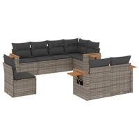 8-delige Loungeset met kussens poly rattan grijs - thumbnail