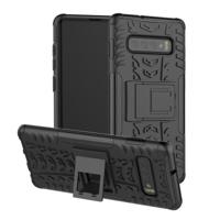Tire textuur TPU + PC schokbestendige behuizing voor Galaxy S10 PLUS met houder (zwart) - thumbnail