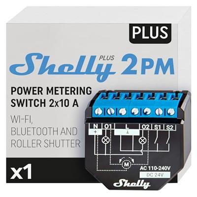 Shelly PLUS 2PM elektrische schakelaar Slimme schakelaar 2P Zwart - thumbnail