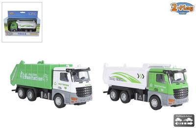 2-Play kiepwagen of vuilniswagen die cast pull back 2ass 15cm